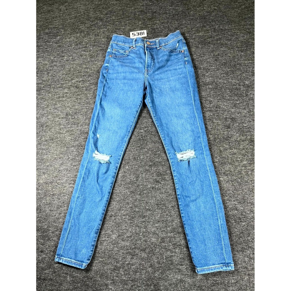 Express Jeans Womens 2R Blue Denim Distressed Medium Wash Skinny Leg High Rise